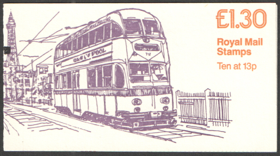 (image for) FL5B / DB7(28)A + BMB Cyl B12 (B62 Row 1) £1.30 Trams No.3 Right Margin Folded Booklet. Trimmed perfs at base.